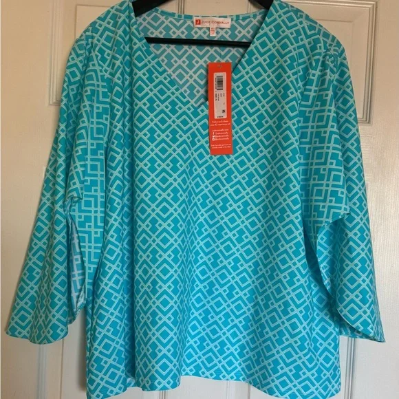 Jude Connally Turquoise Geometric Print Top - Picture 1 of 6